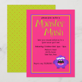 Monster Mash Lila Kids Cute Colorful Halloween Inbjudningar