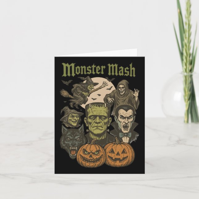 Monster Mash Retro Halloween Funny Monster Spooky Kort (Framsida)