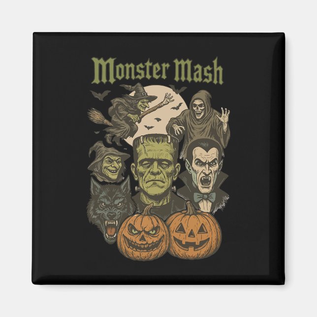 Monster Mash Retro Halloween Funny Monster Spooky Magnet (Framsidan)