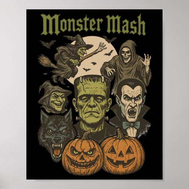 Monster Mash Retro Halloween Funny Monster Spooky Poster (Framsidan)