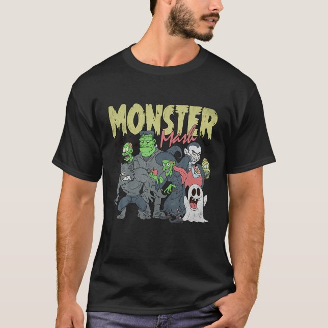 Monster Mash Retro Halloween Funny Monster Spooky T Shirt (Framsida)