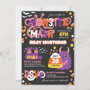Monster Mash Typography Girl Halloween Birthday Inbjudningar