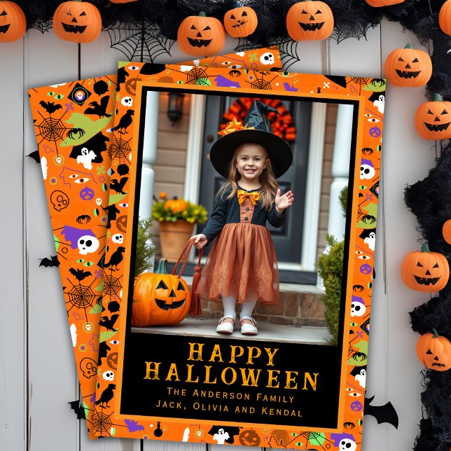 Monster Mash-up Cute Anpassningsbar Halloween Phot Julkort (Monster Mash-Up Cute Custom Halloween Photo Holiday Card)