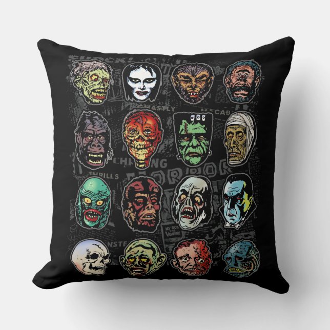 Monster Masks Retro Horror Pillow (Färg) Kudde (Framsida)