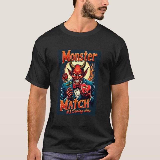 Monster Match Dating-webbplats Djävulen Edition T Shirt (Framsida)