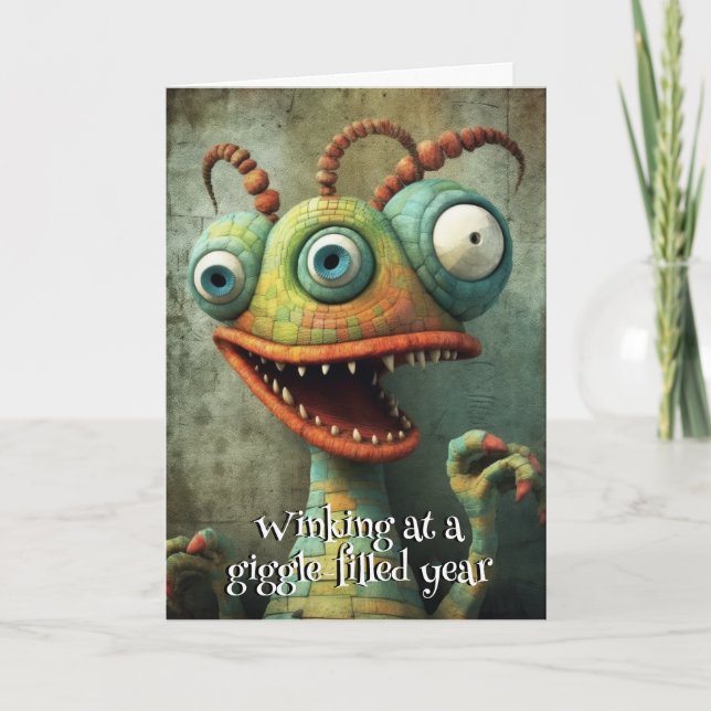 Monster Mayhem.. Chuckle Cyclops Birthday Card Tack Kort (Framsida)