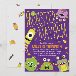 Monster Mayhem Födelsedagsfest inbjudan