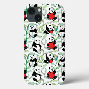 mönster med älskvärda pandas med hjärtor
