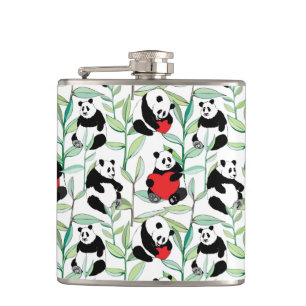mönster med älskvärda pandas med hjärtor fickplunta