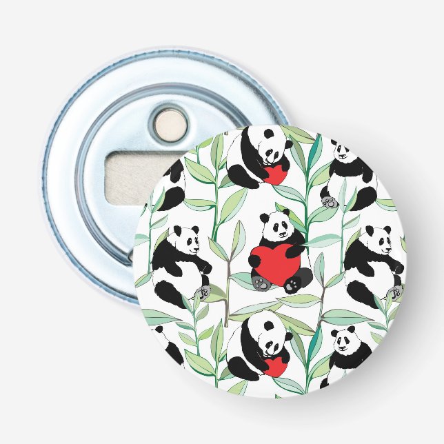 mönster med älskvärda pandas med hjärtor flasköppnare (Framsidan)