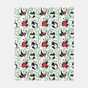 mönster med älskvärda pandas med hjärtor fleecefilt