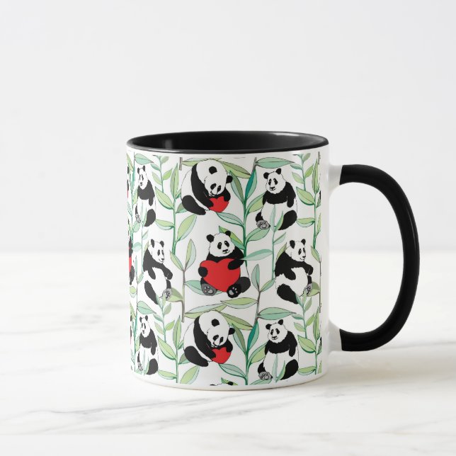mönster med älskvärda pandas med hjärtor mugg (Höger)