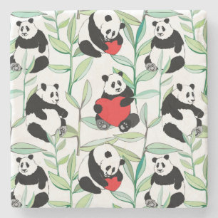mönster med älskvärda pandas med hjärtor stenunderlägg