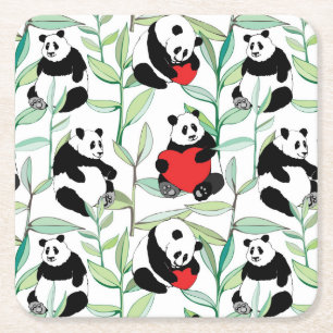 mönster med älskvärda pandas med hjärtor underlägg papper kvadrat