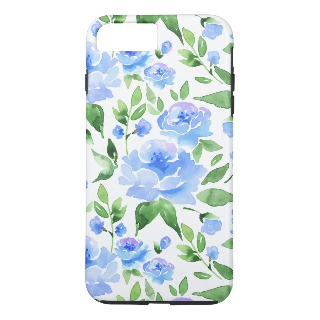 Mönster med blå vattenfärgblommor Case-Mate iPhone skal (Baksida)