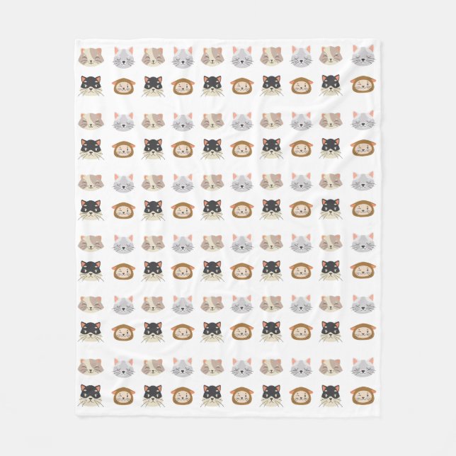 Mönster med Cute Cat-huvuden Fleecefilt (Framsidan)