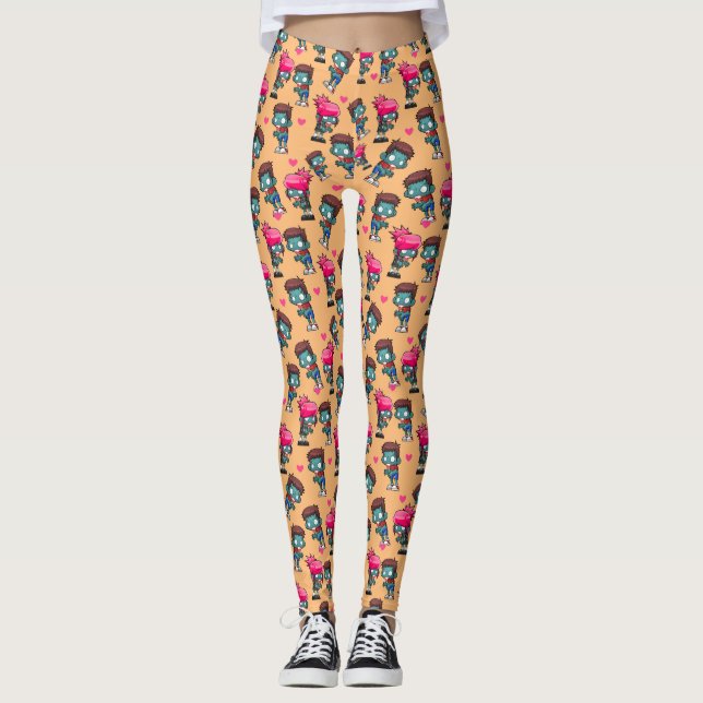 Mönster med Cute Zombie Girls, Kills and Hearts Leggings (Framsida)