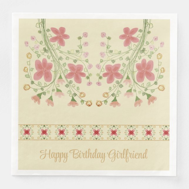 Mönster med dekortecken för Blommigt av Rosa Pappersservett (Framsida)