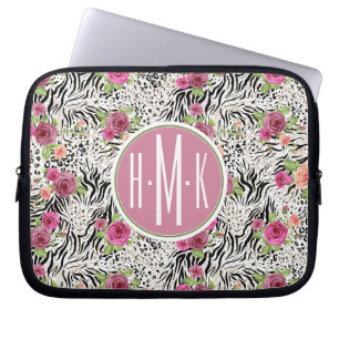 Mönster med djur skrivar ut den monogramen laptop fodral