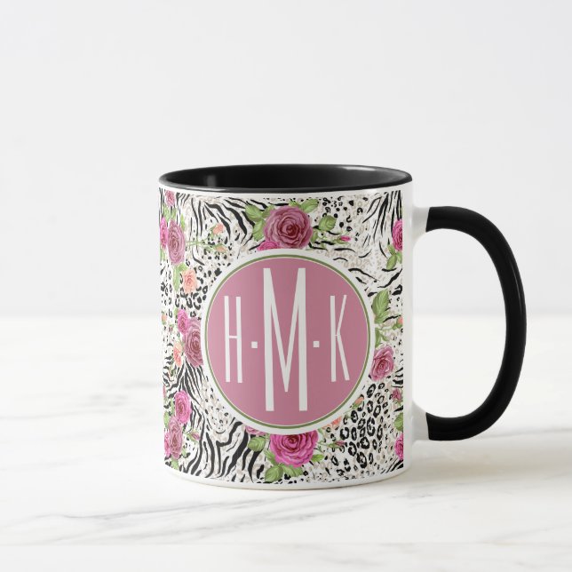 Mönster med djur skrivar ut den | monogramen mugg (Höger)