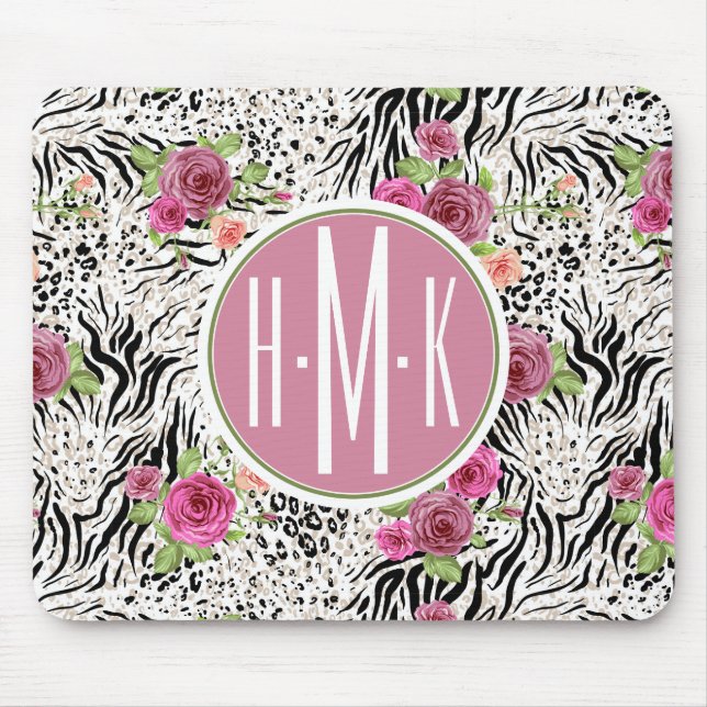 Mönster med djur skrivar ut den | monogramen musmatta (Framsidan)