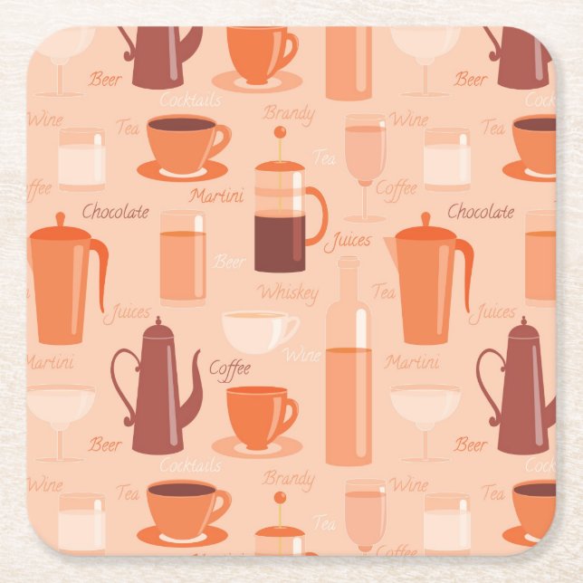 Mönster med drinkar och text underlägg papper kvadrat (Framsidan)