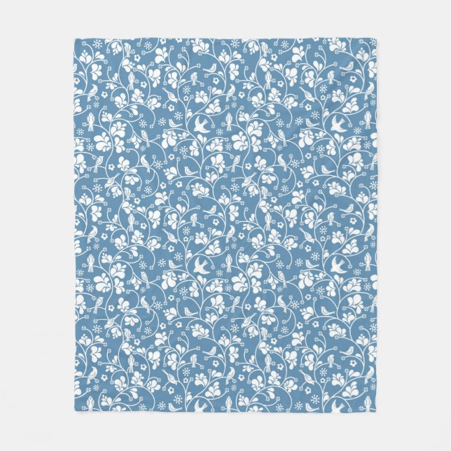 mönster med fågel- och växtprydnaden fleecefilt (Framsidan)