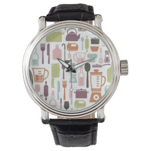 Mönster med färgrika matlagningsymboler armbandsur