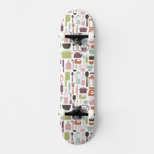 Mönster med färgrika matlagningsymboler skateboard bräda 20,5 cm (Framsida)