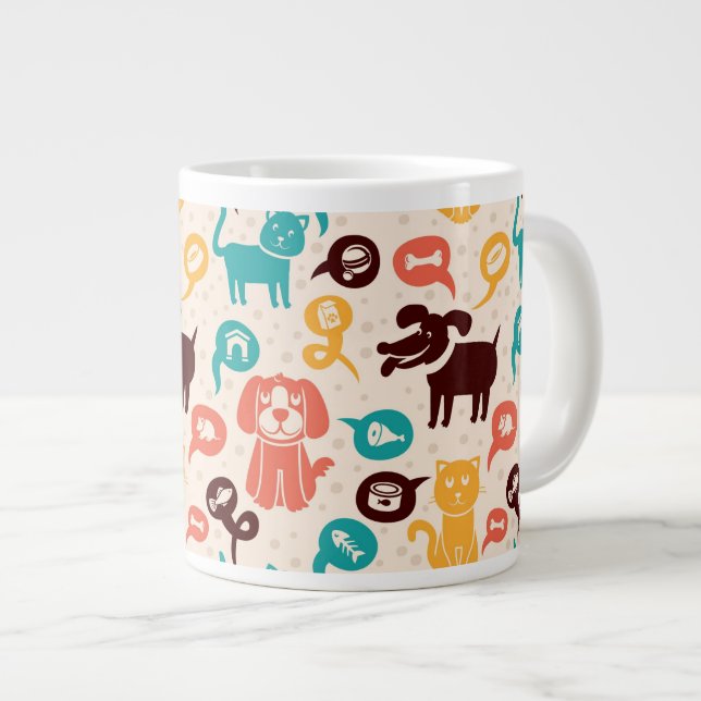 Mönster med fet katt och Hundar Jumbo Mugg (Framsida höger)