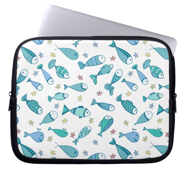 Mönster med fisk och stärkelse laptop sleeve (Framsidan)