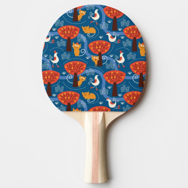 mönster med gulliga katter och fåglar pingisracket (Framsidan)