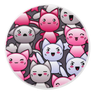 mönster med gulliga kawaiiklotterkatter 2 knopp