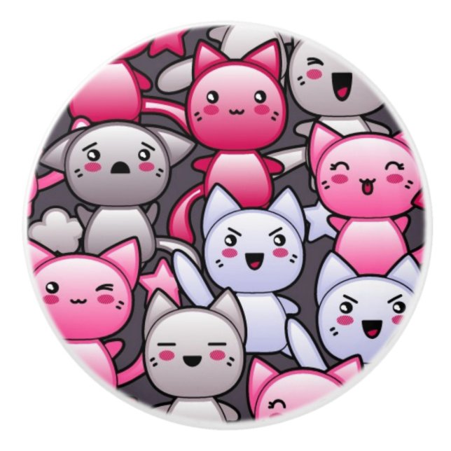 mönster med gulliga kawaiiklotterkatter 2 knopp (Framsidan)