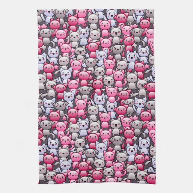mönster med gulliga kawaiiklotterkatter 2 kökshandduk (Vertikal)