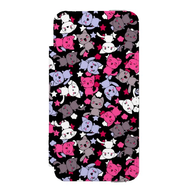 mönster med gulliga kawaiiklotterkatter 3 incipio iPhone wallet skal (Folio Framsidan)