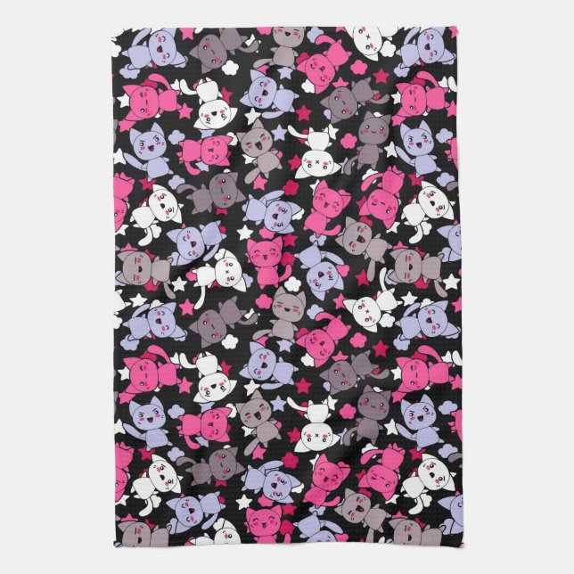 mönster med gulliga kawaiiklotterkatter 3 kökshandduk (Vertikal)