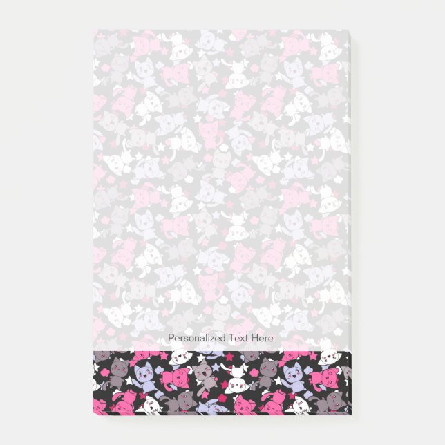 mönster med gulliga kawaiiklotterkatter 3 post-it block (Framsida)