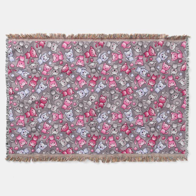 mönster med gulliga kawaiiklotterkatter filt (Framsidan)