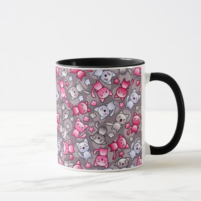 mönster med gulliga kawaiiklotterkatter mugg (Höger)
