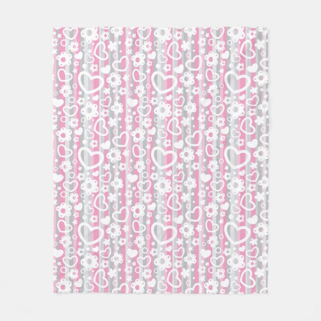 Mönster med hjärtor och blommor fleecefilt (Framsidan)