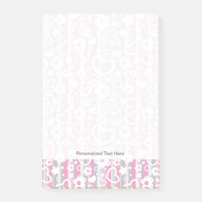 Mönster med hjärtor och blommor post-it block (Framsida)