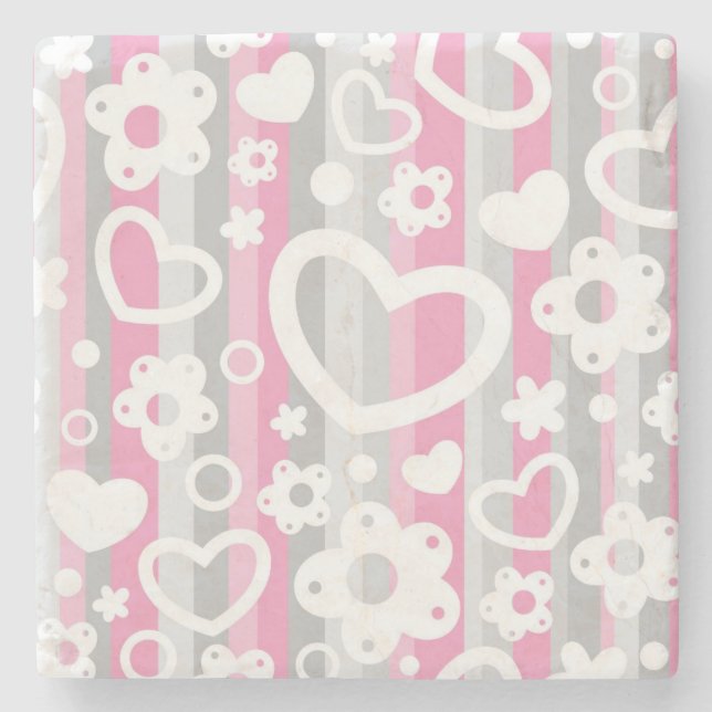 Mönster med hjärtor och blommor stenunderlägg (Framsidan)