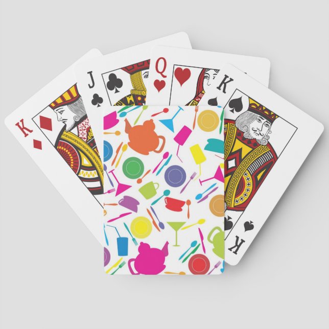 Mönster med kulör köksaker spel kort (Baksidan)
