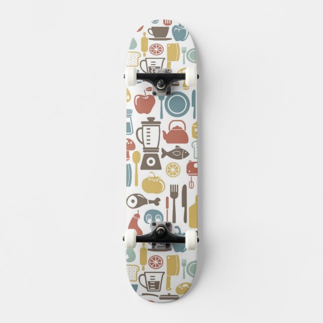 Mönster med matlagningsymboler old school skateboard bräda 21,6 cm (Framsida)
