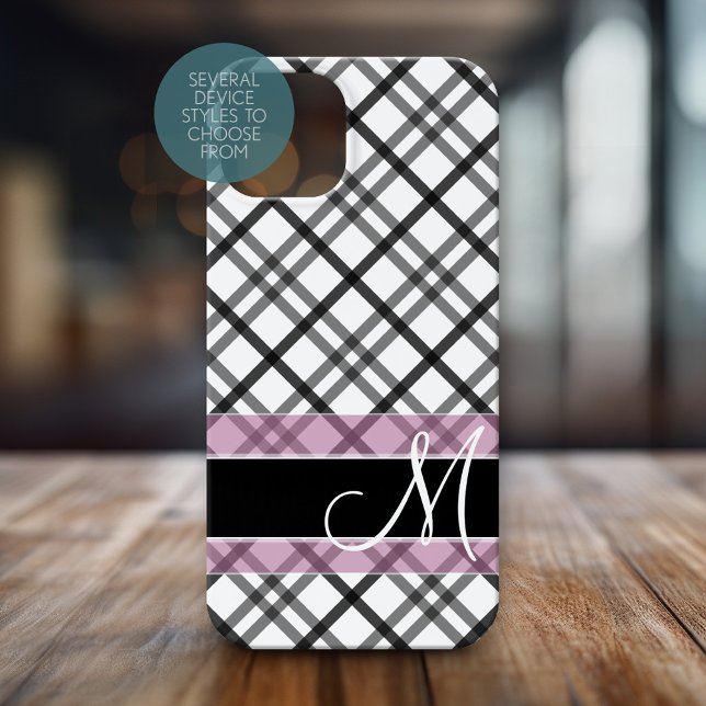 Mönster med Monogram - svart vit rosa (Personalized Phone Case with Huge Monogram)
