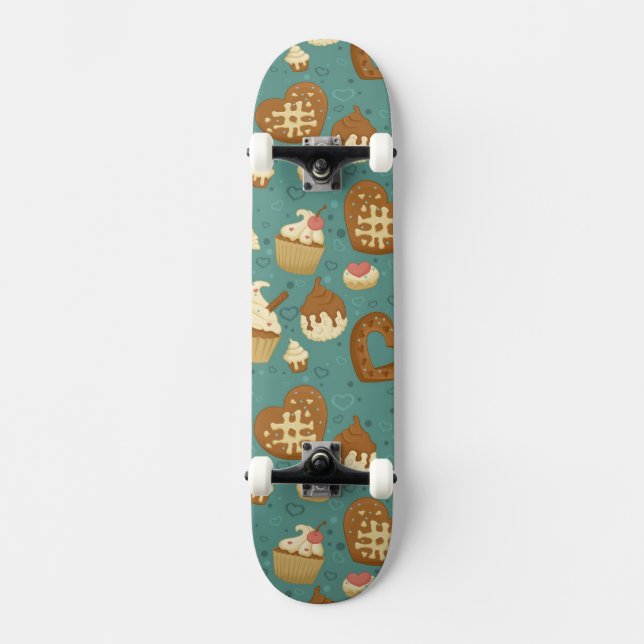 Mönster med muffins och godisar skateboard bräda 19,5 cm (Framsida)