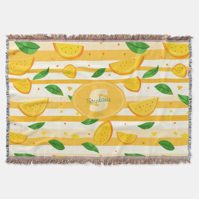 Mönster med Orange med Grönt Löv Filt (Framsidan)