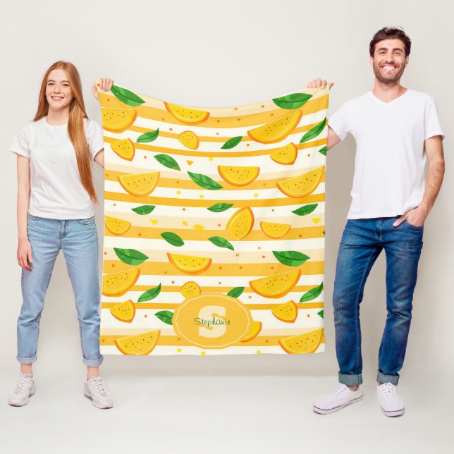 Mönster med Orange med Grönt Löv Fleecefilt (På plats)