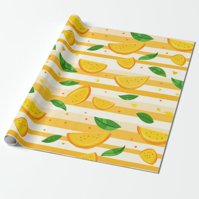 Mönster med Orange med Grönt Löv Presentpapper (Utrullad)